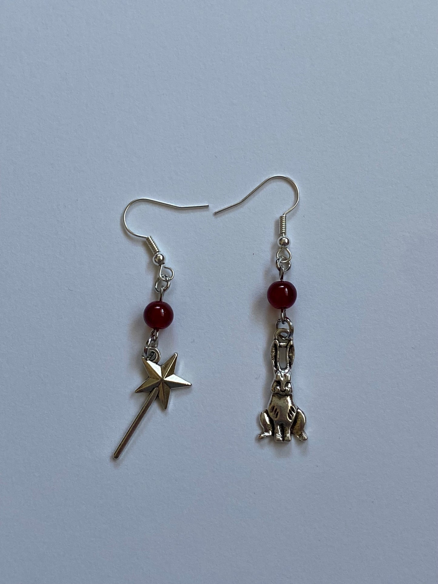 wand & rabbit red earrings