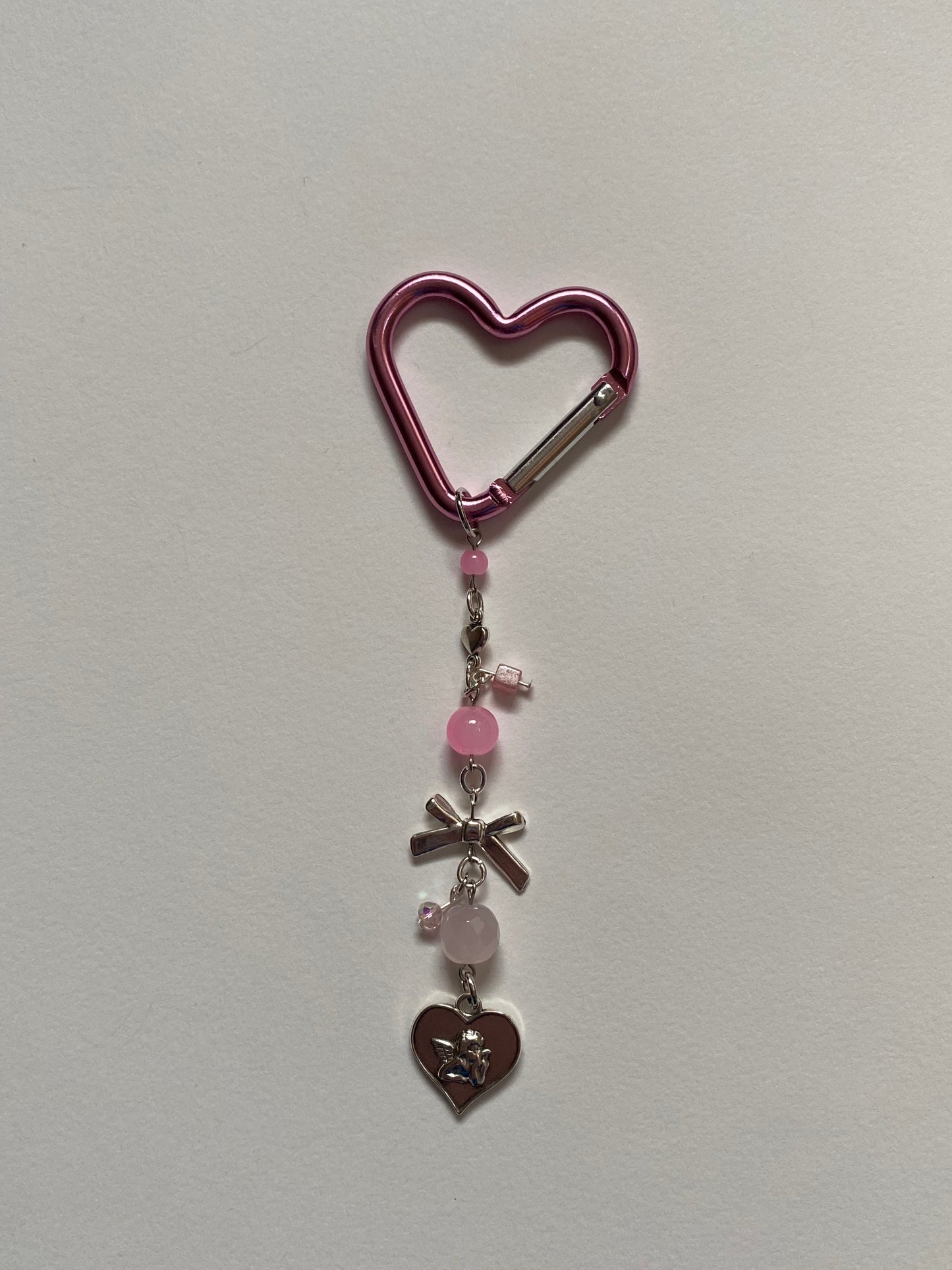 pink heart cherub carabiner w bow