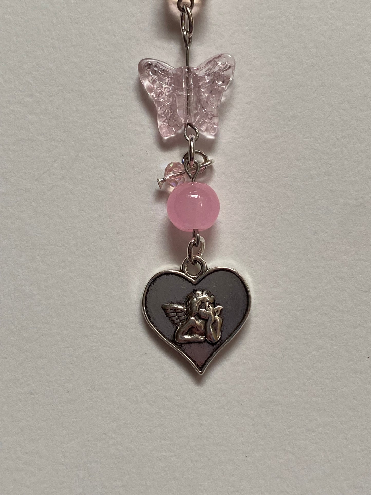 pink cherub carabiner w butterfly