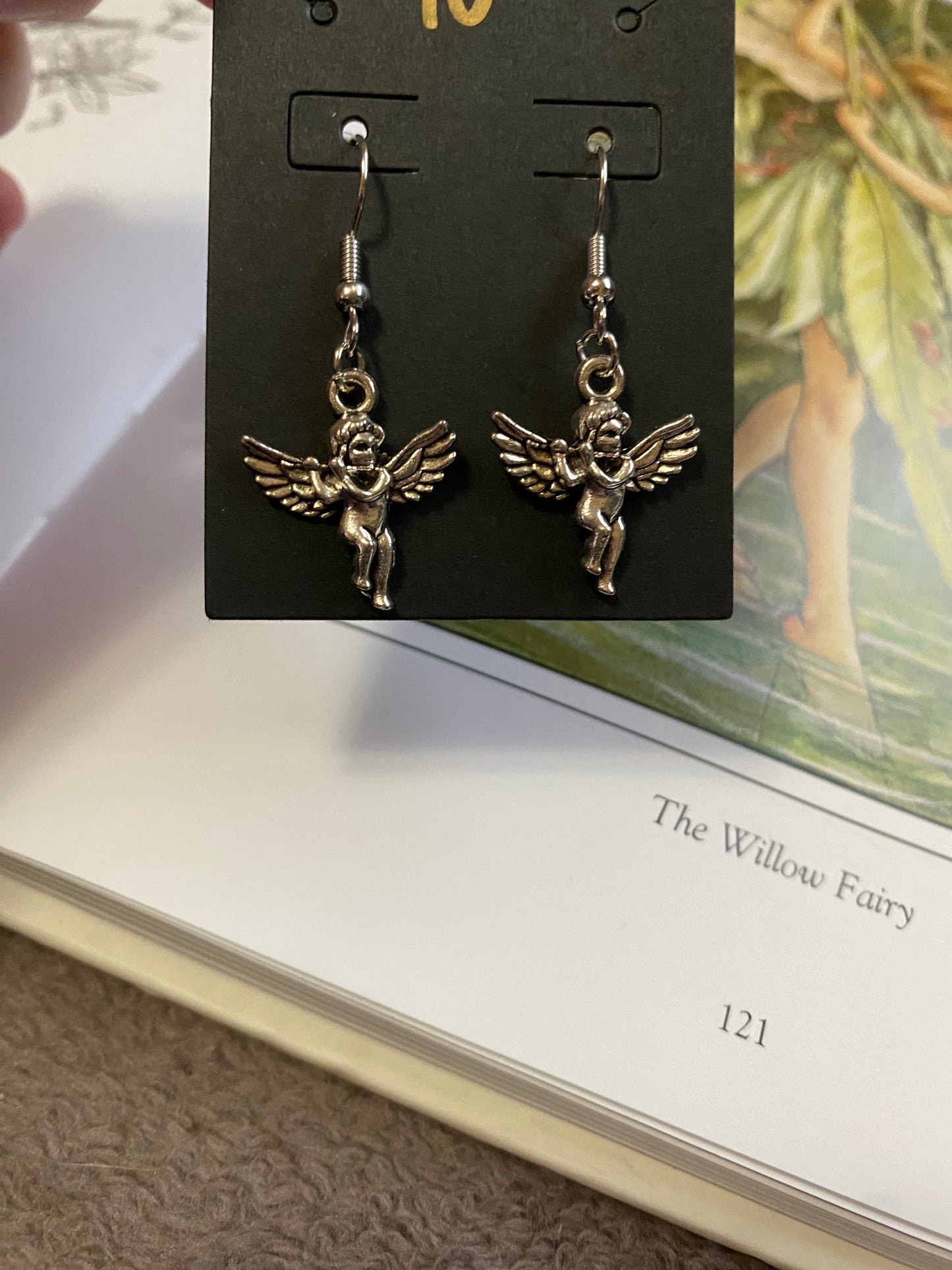 silver angel earrings