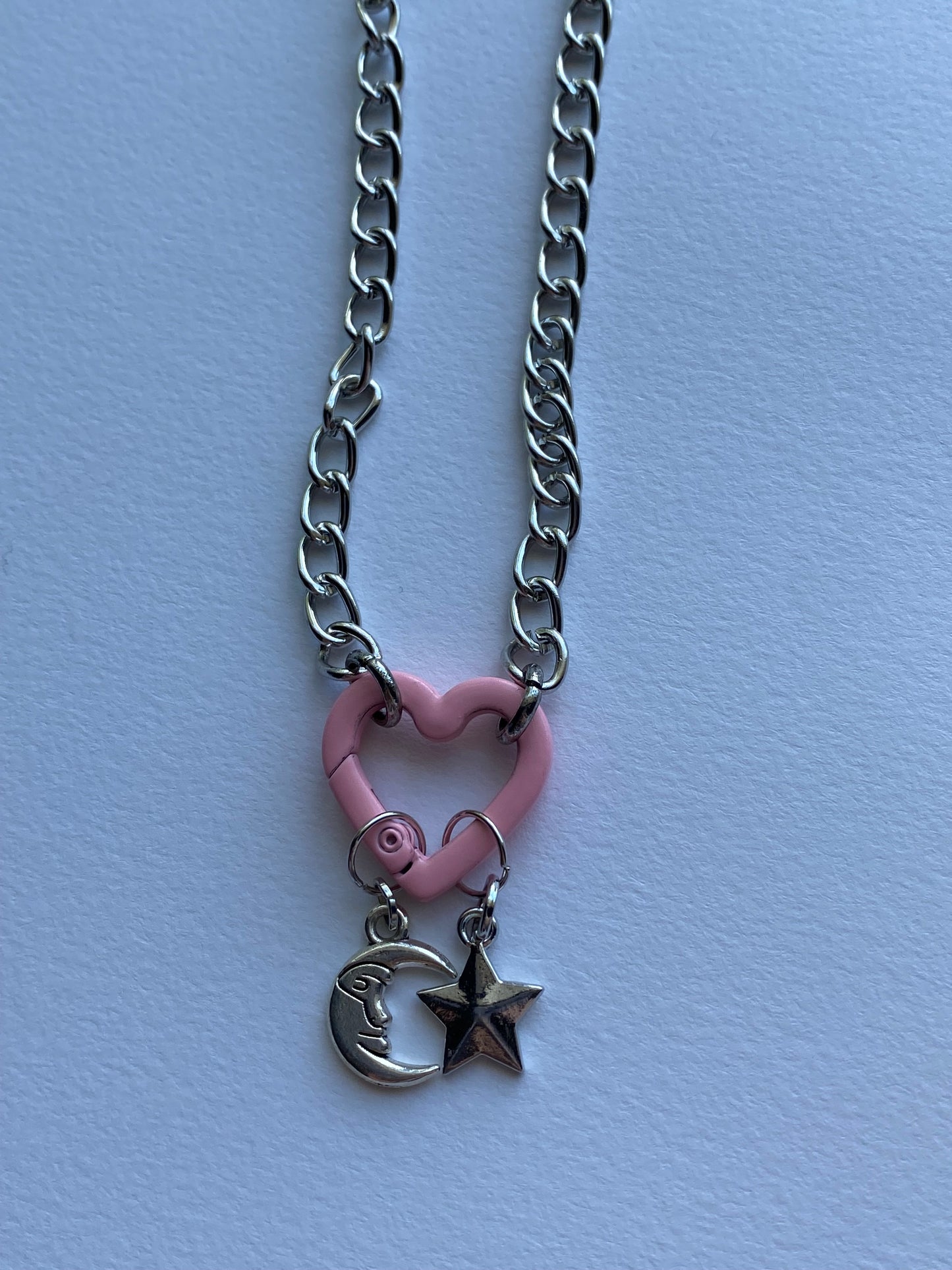 pink celestial heart carabiner necklace