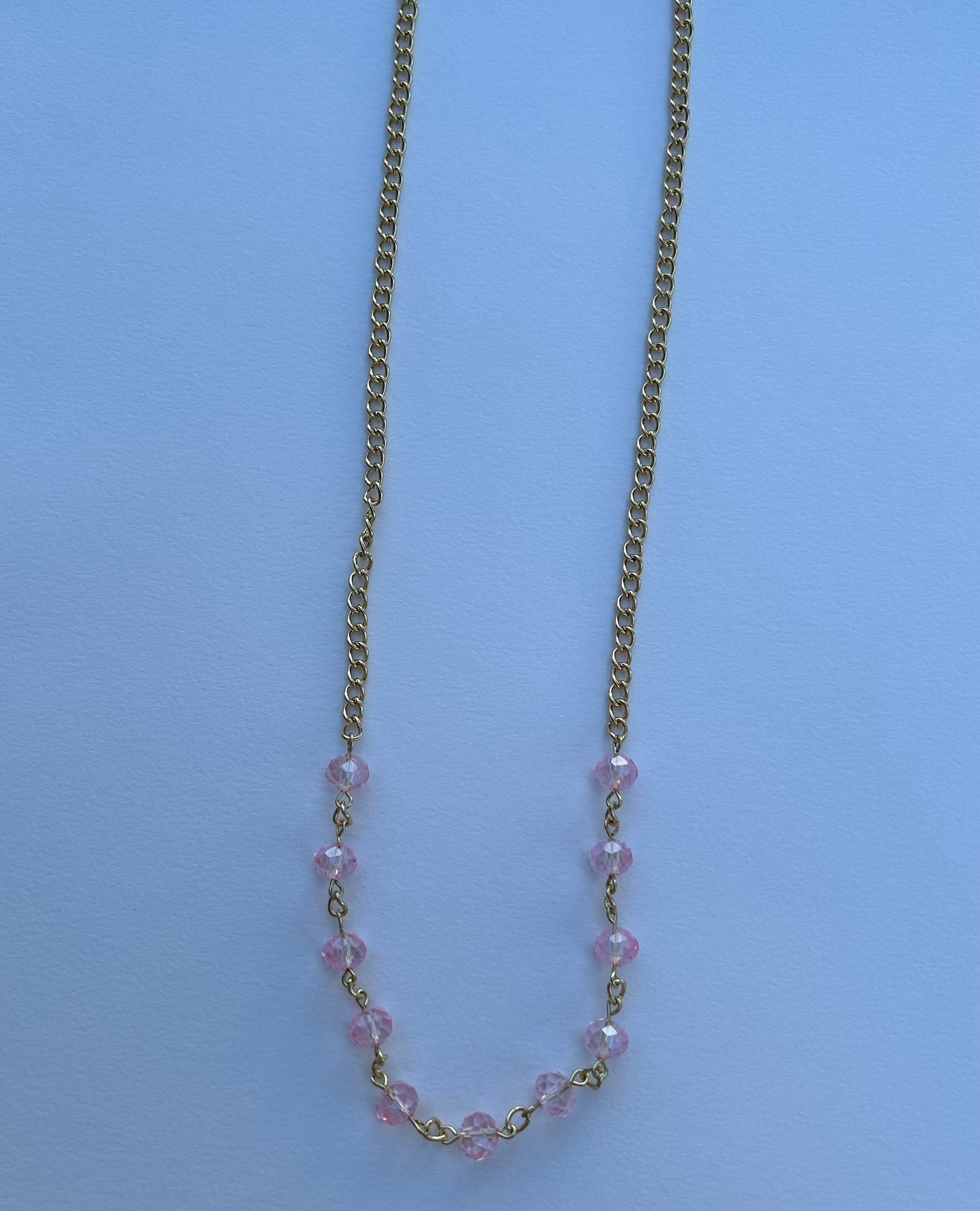 pink glass golden necklace