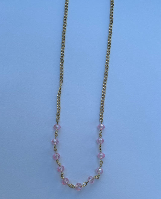 pink glass golden necklace
