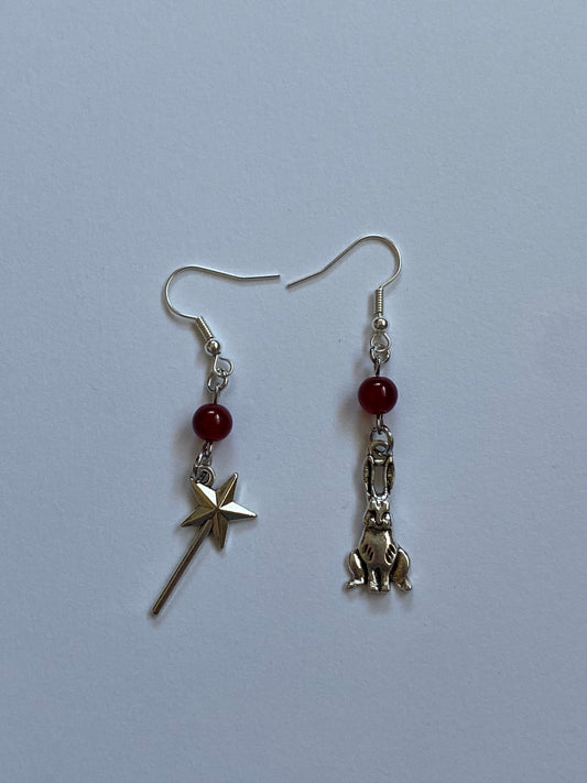 wand & rabbit red earrings