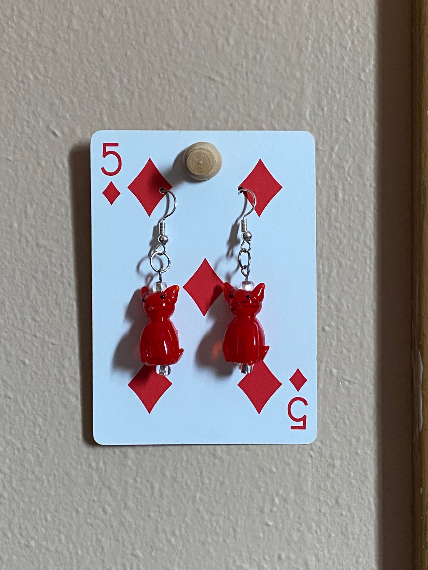 red cat earrings