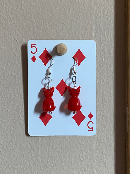 red cat earrings