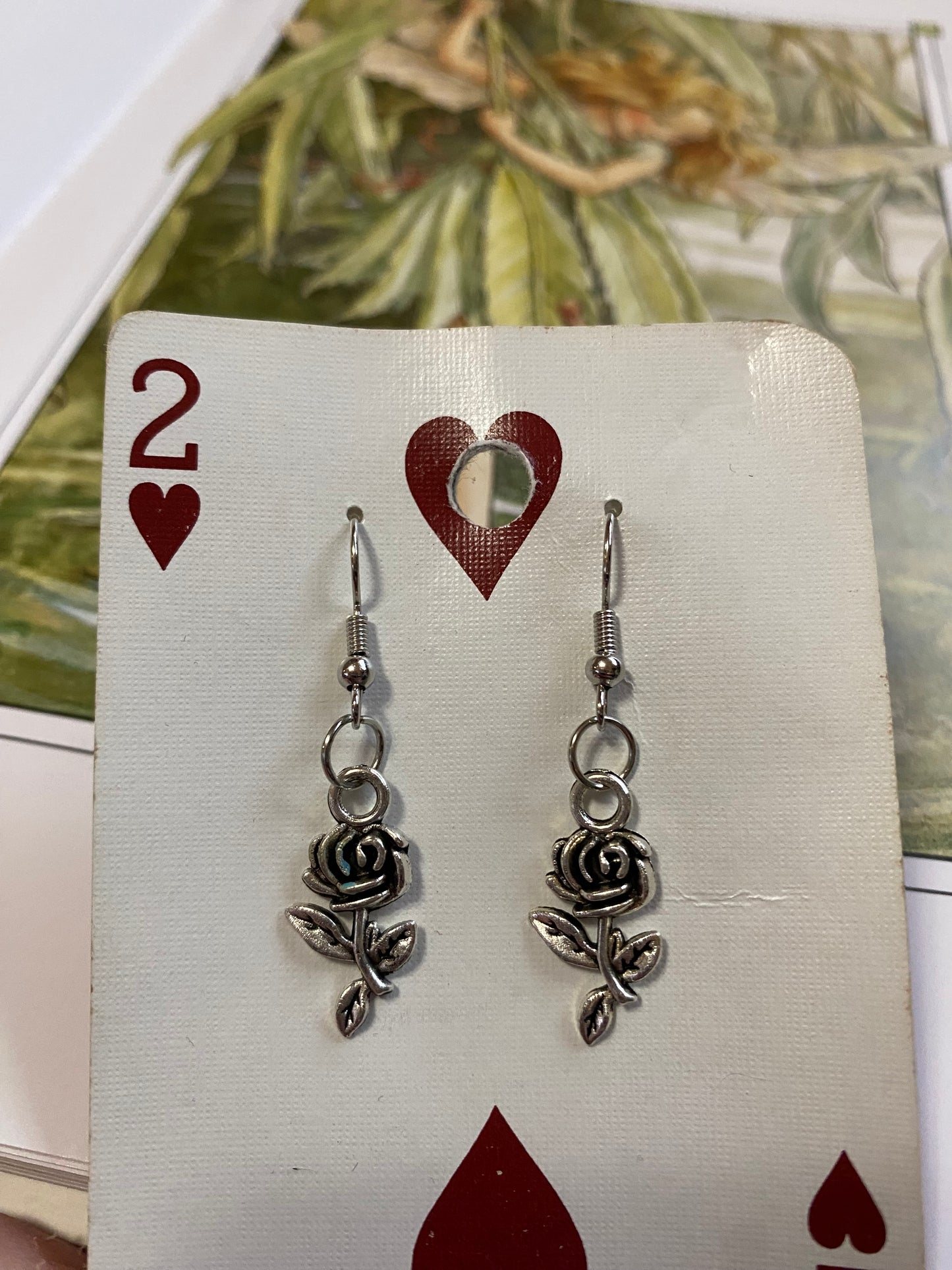 silver rose earrings