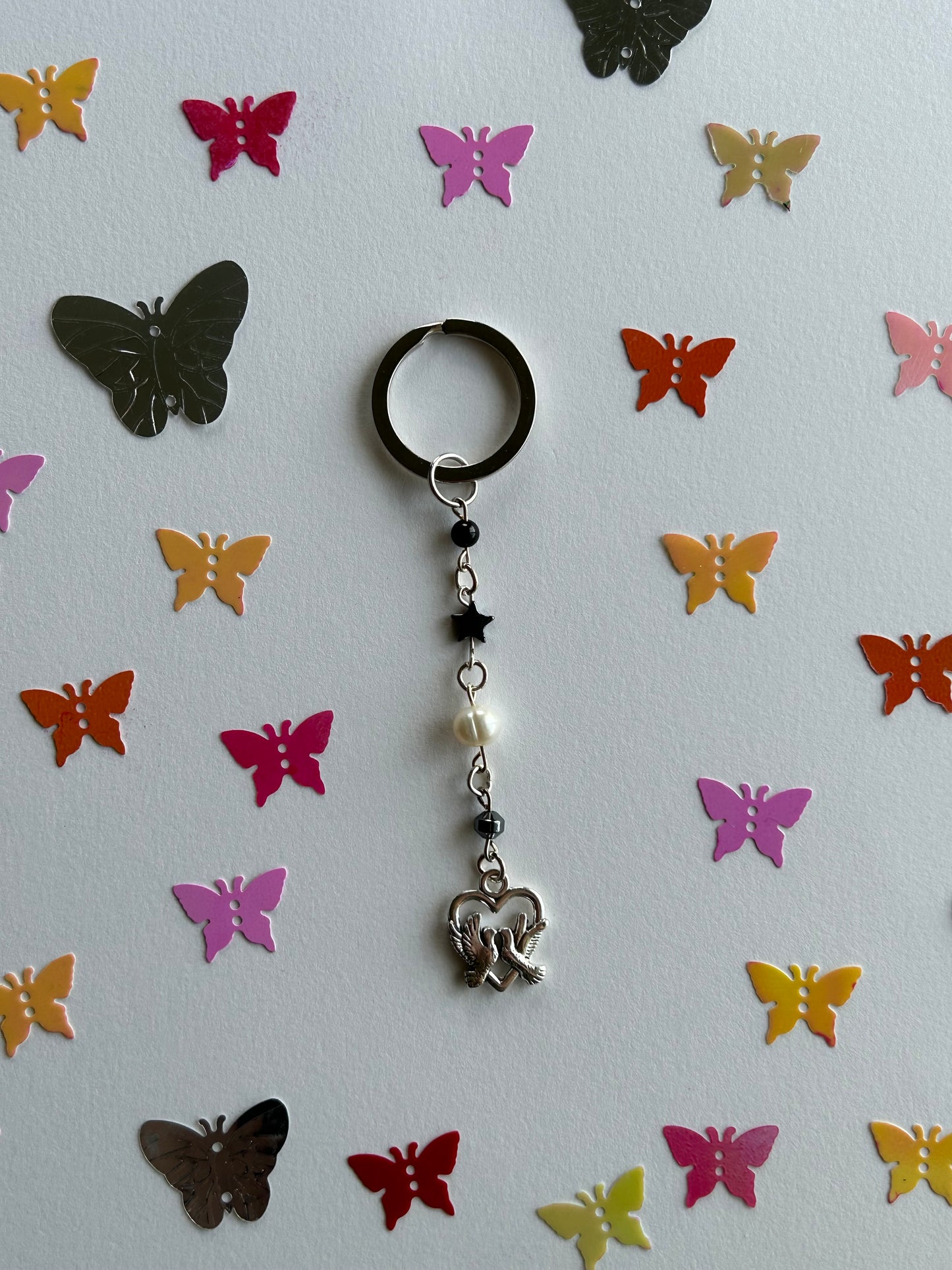 birds of a feather keychain w pearl
