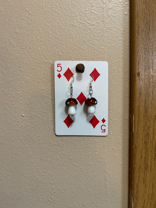 brown mushroom earrings - silver