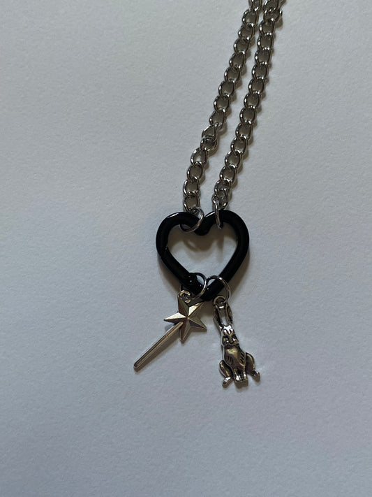 wand and a rabbit! necklace black