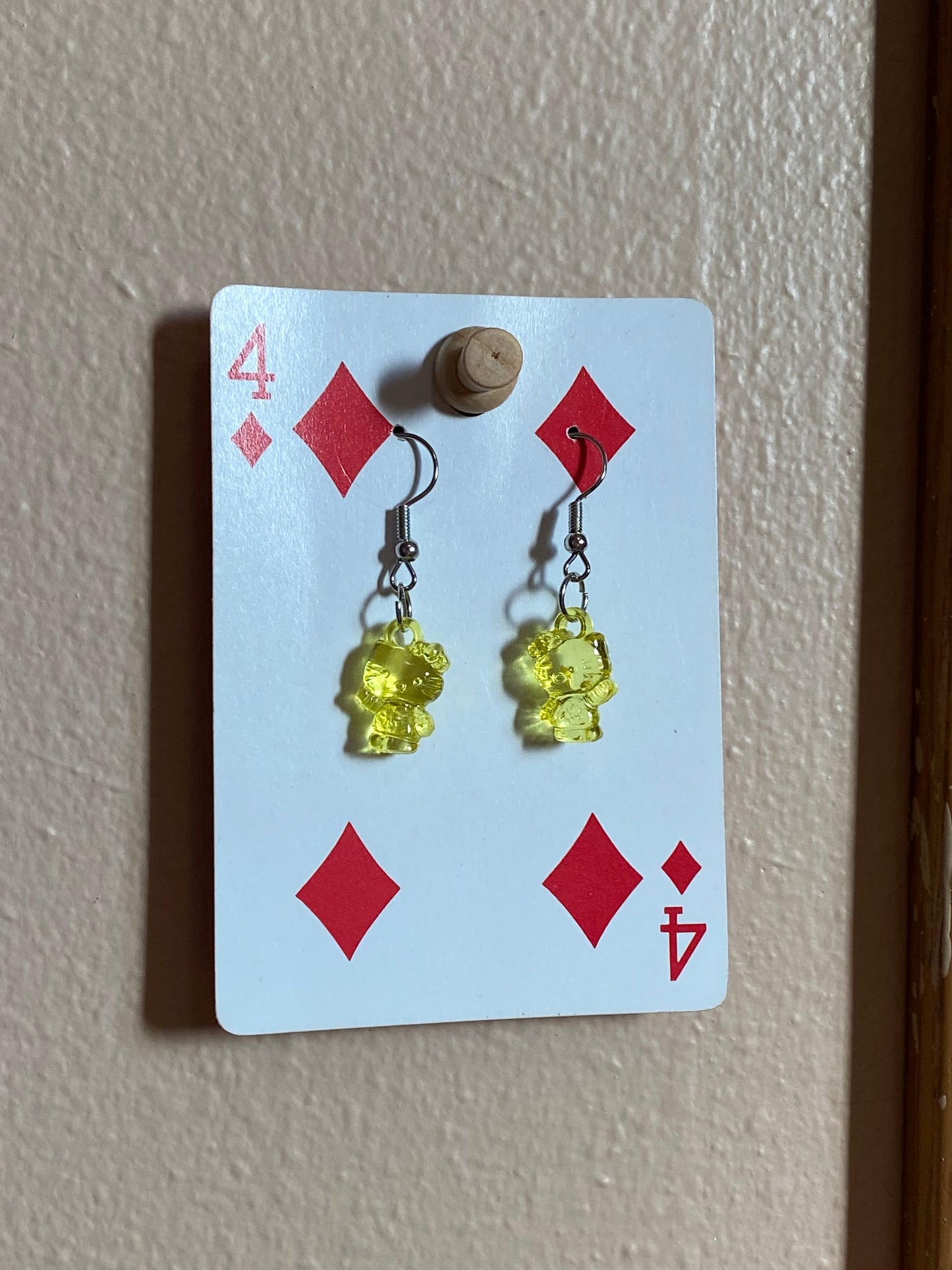 yellow kitty earrings - silver