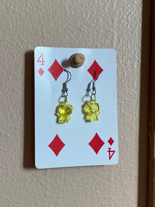 yellow kitty earrings - silver