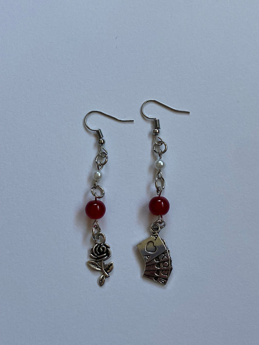 red wine supernova pearl earrings - rose and cards