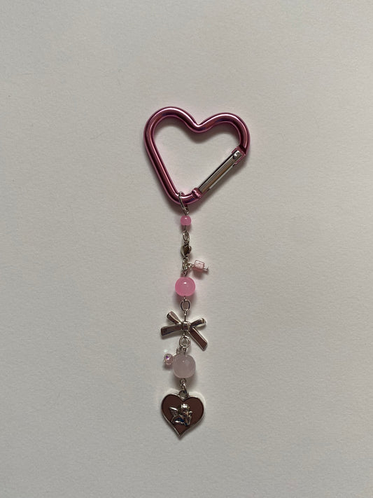 pink heart cherub carabiner w bow