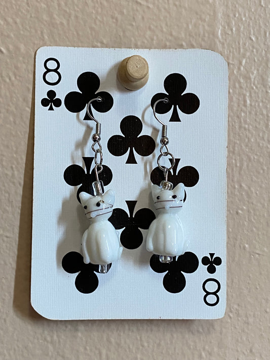 white cat earrings