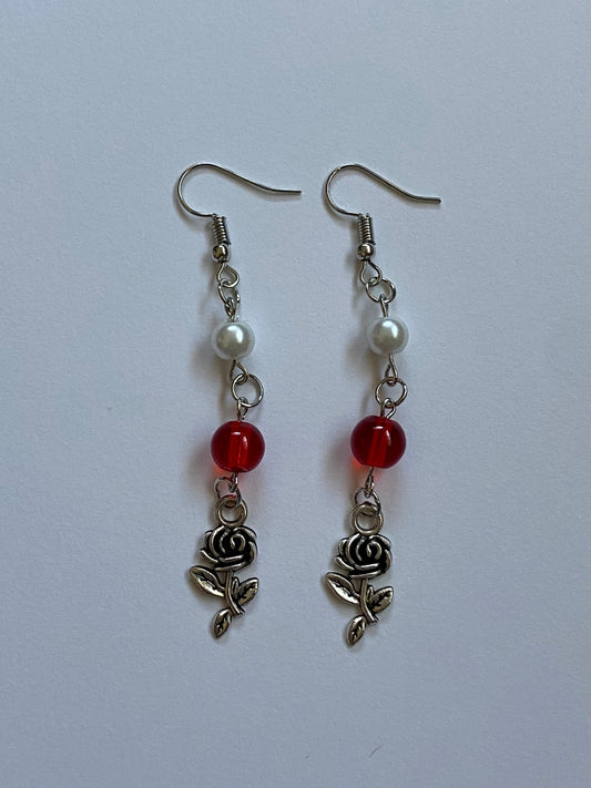 pearl rose earrings