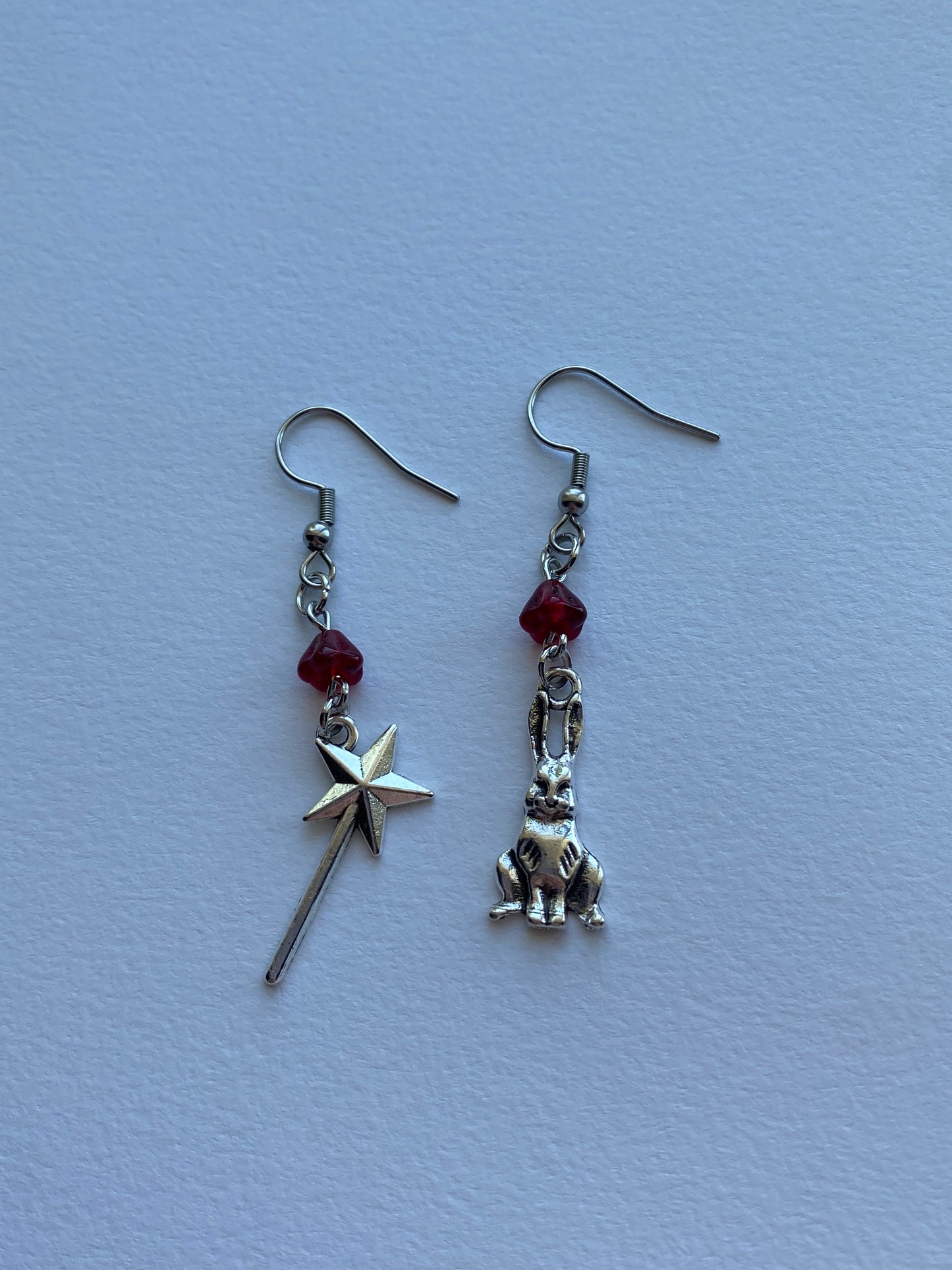 wand & rabbit earrings - red flowers