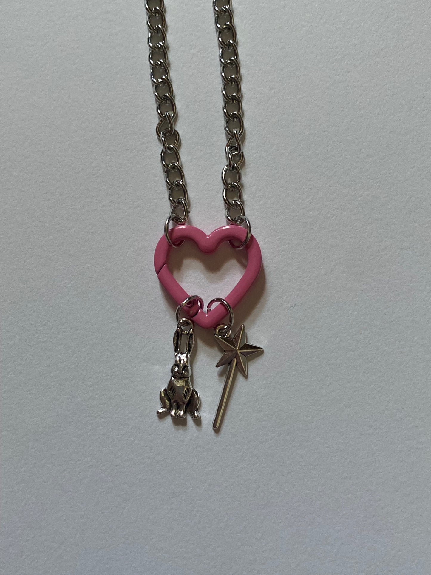wand and a rabbit! necklace pink