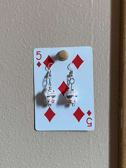 lucky cat earrings -silver