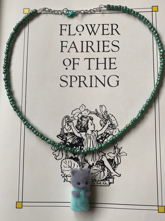 Gray Persian Cat teal sweetie-necklace
