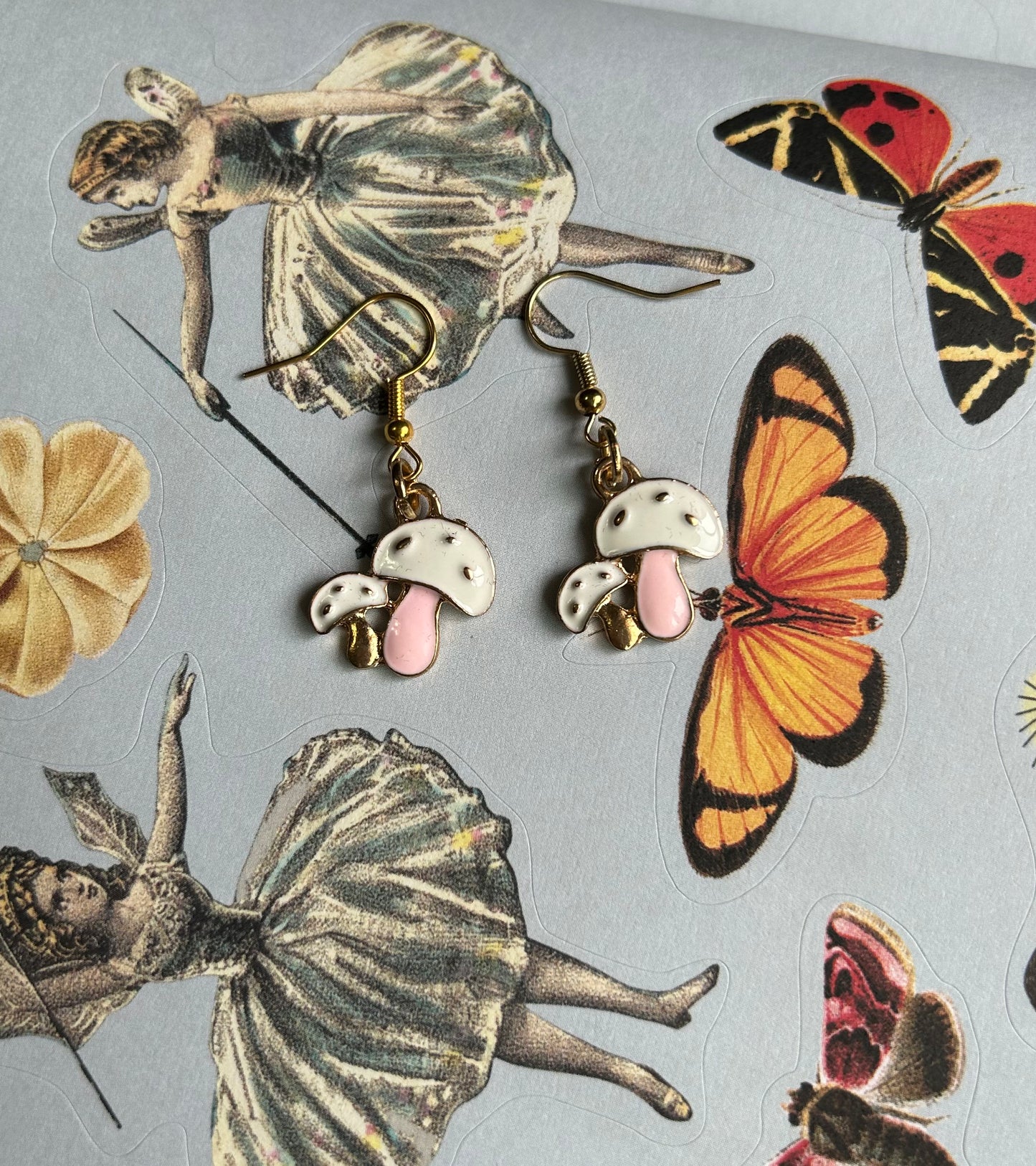 pink mushroom earrings